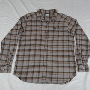 COLUMBIA SPORTSWEAR CO BROWN TAN PLAID FLANNEL LARGE LONG SLEEVE T-SHIRT L17